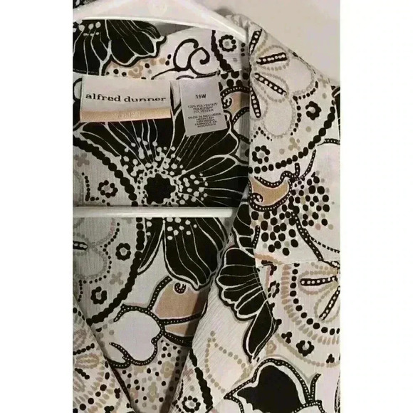 "ALFRED DUNNER " Black & Tan Button Up Blouse Women's 16W‎ Lightweight - Picture 2 of 6